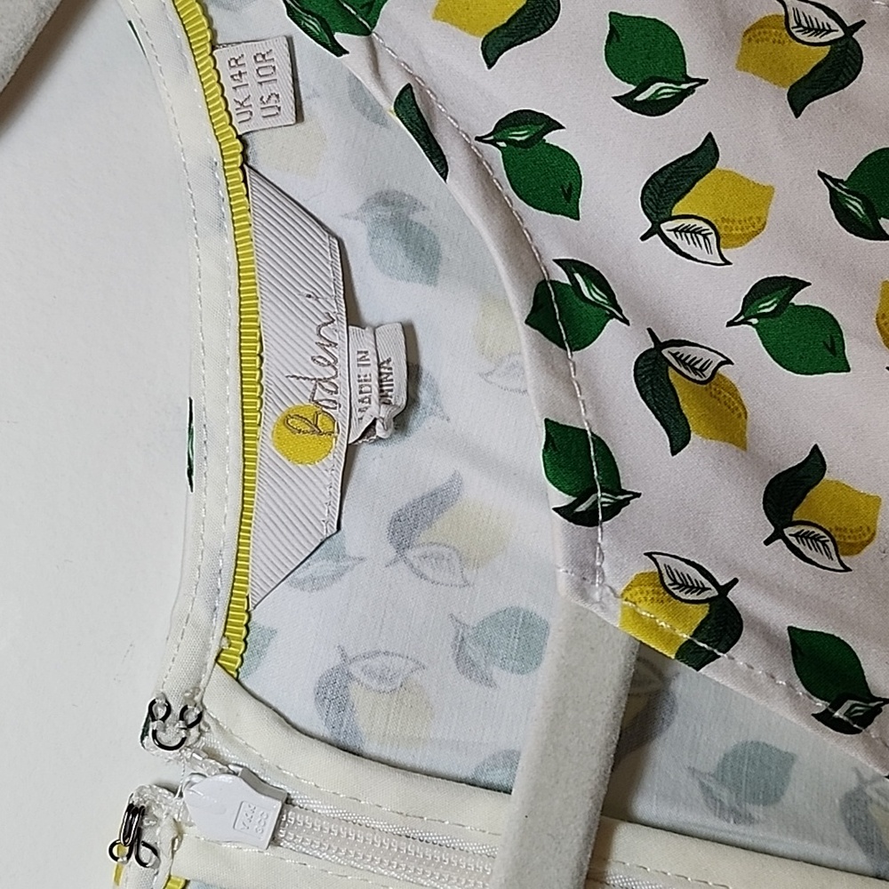 Boden  Kelly Green / Yellow Mischa Belted Sleeveless Dress Lemon print Size 10 - Picture 7 of 16